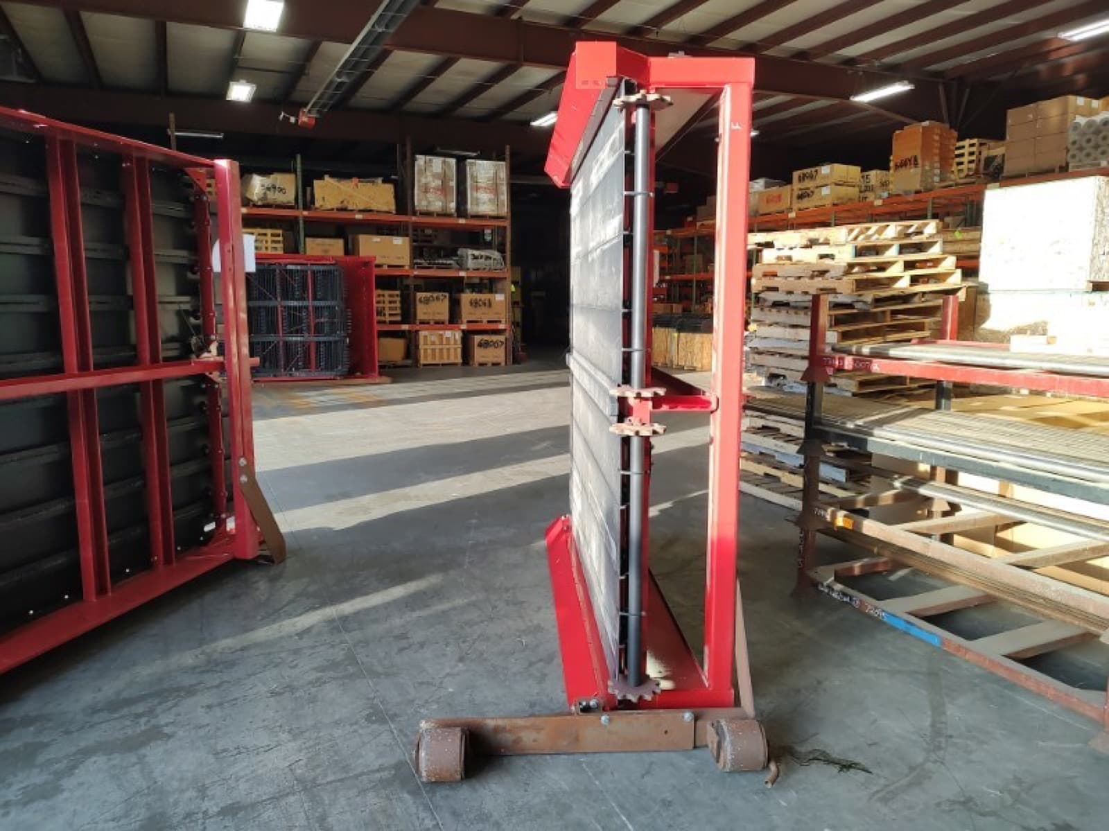 Second elevator section blocked and braced upright for handling