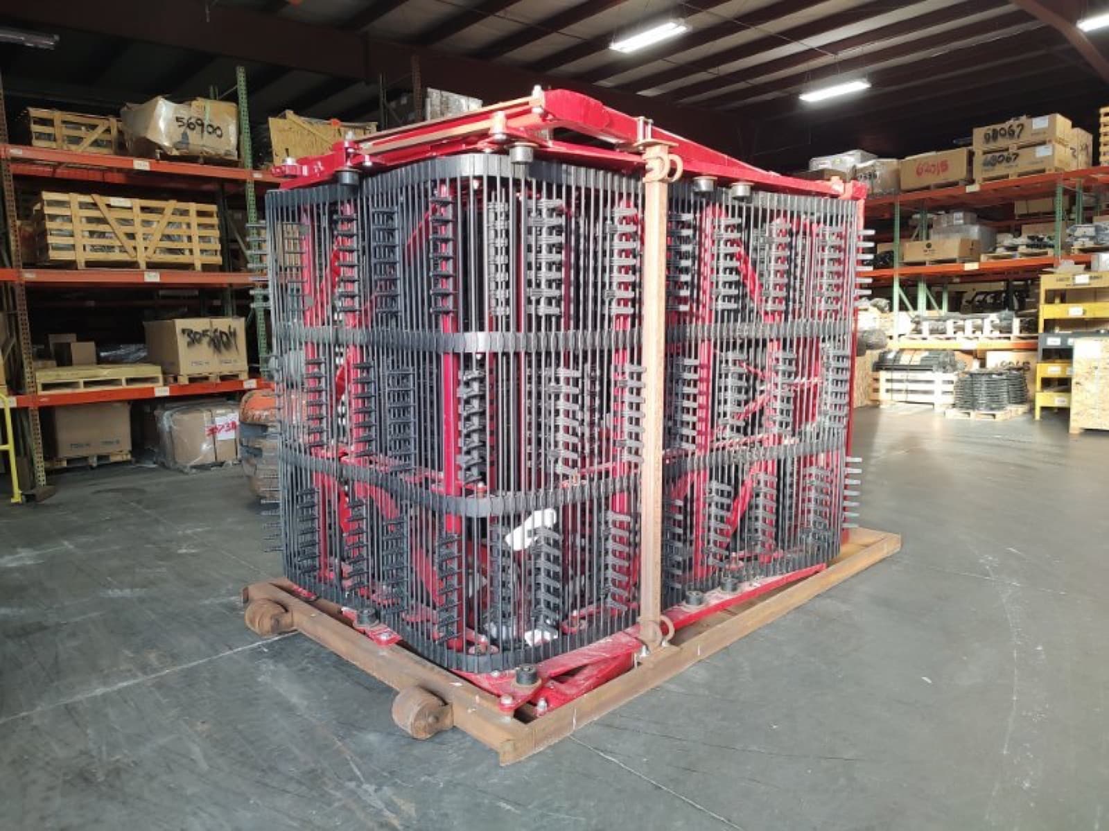 Smaller components banded onto a pallet for forklift handling