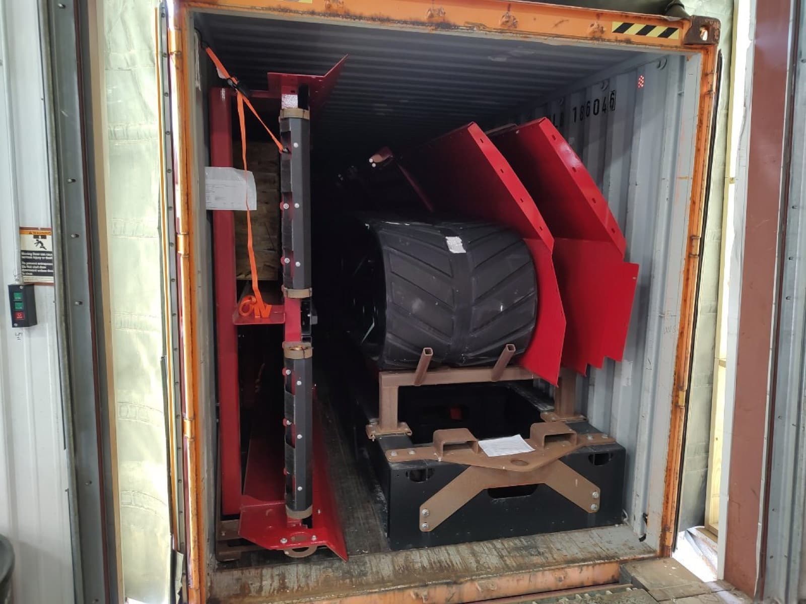 First sections positioned and blocked inside the container
