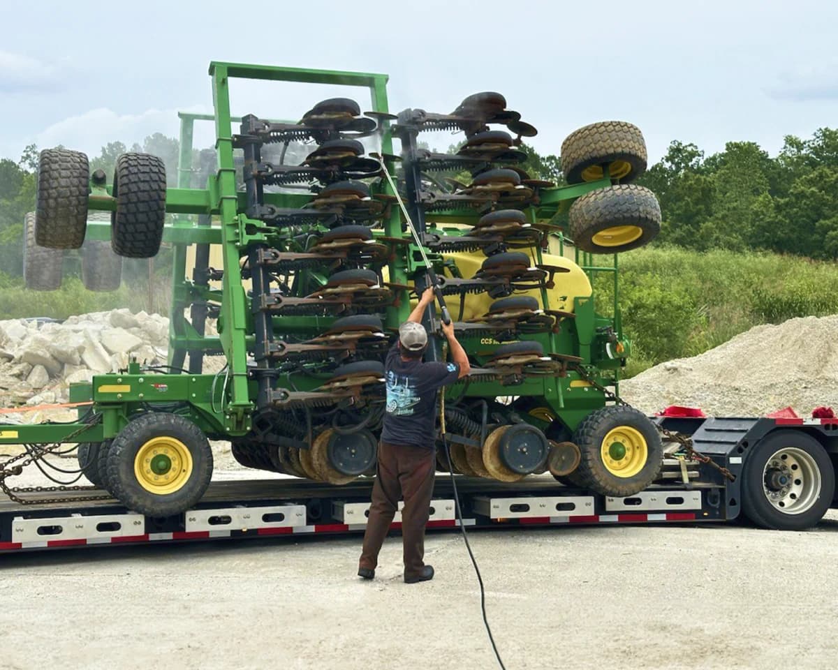 Machinery cleaned for phytosanitary export compliance.