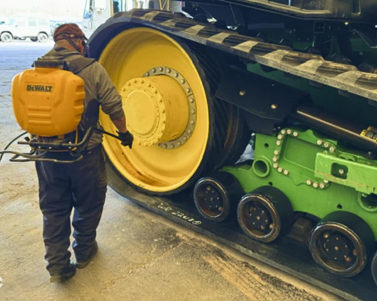 Undercarriage cleaned during heavy equipment cleaning.