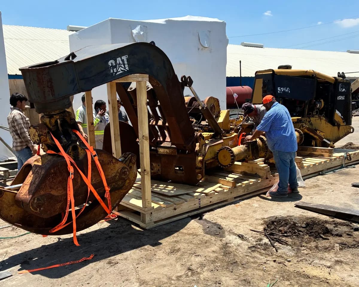 Heavy equipment dismantled at Houston facility.