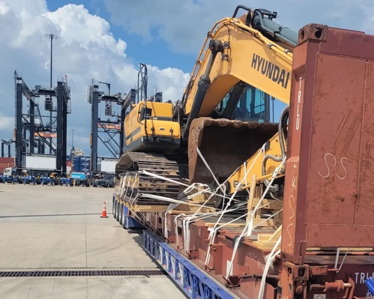Disassembled equipment staged for export-ready transport.