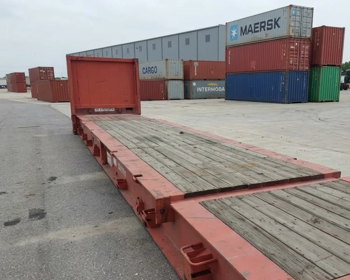 Shipping containers staged in container yard.