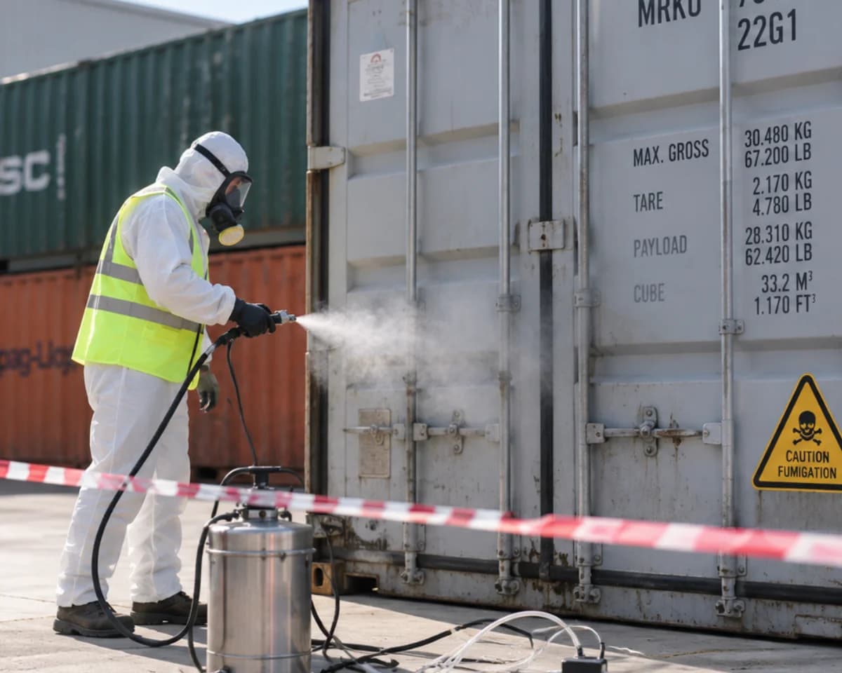 Machinery treated for BMSB fumigation before export.