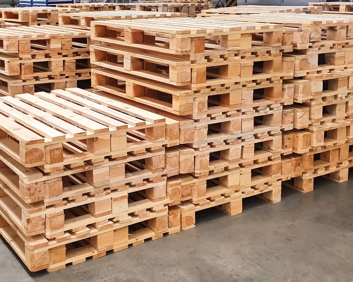 Pallets staged for heat treatment fumigation.