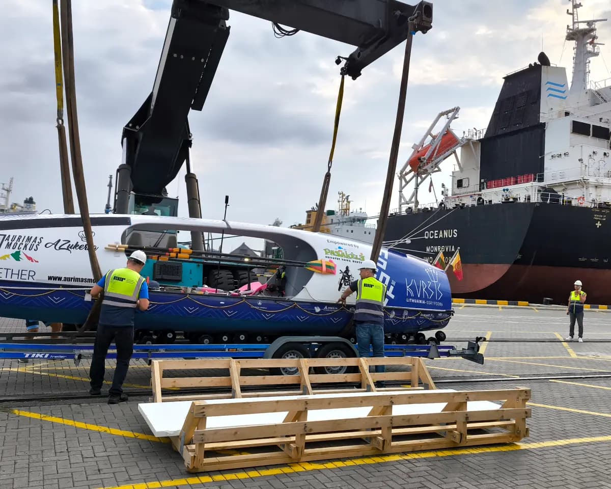 Boat crated for export shipment.